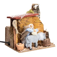 Contadino con asino 10 cm in movimento per presepe Mondo Presepi