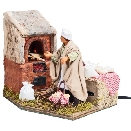 Baker with fire 12 cm in motion and fire for Mondo nativity scene