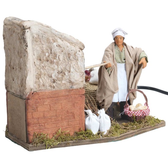 Fornaio con fuoco 12 cm in movimento e fuoco per presepe Mondo