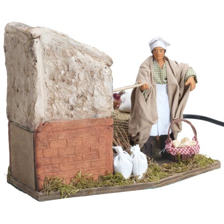 Panadero con fuego 12 cm en movimiento y fuego para belén Mundo