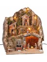 Complete nativity scene with Landi statues, lights, and