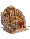 Complete nativity scene with Landi statues, lights, and