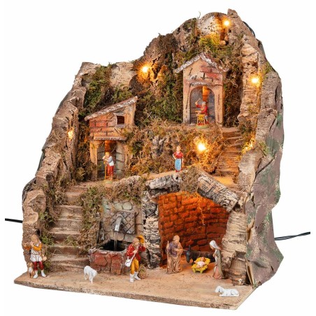 Presepe completo di statue Landi, luci e fontana cm 40x30x40 h