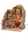 Nacimiento completo con figuras Landi, luces y fuente cm 40x30x40 h