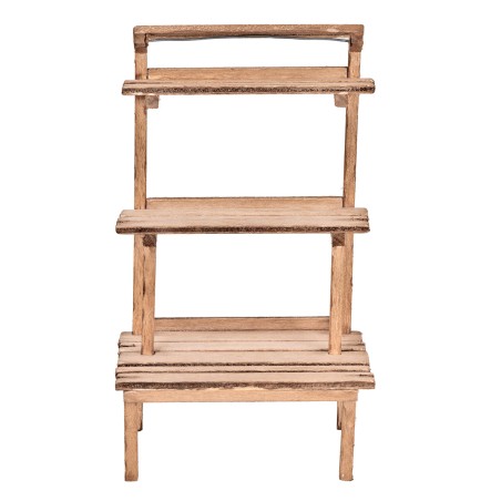 Banco expositor de madera con varios estantes de 10x7x18,3 cm h
