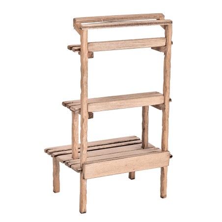 Banco expositor de madera con varios estantes de 10x7x18,3 cm h