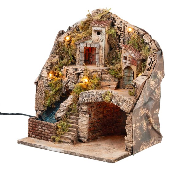 Illuminated nativity scene with waterfall cm 33x27x40 h