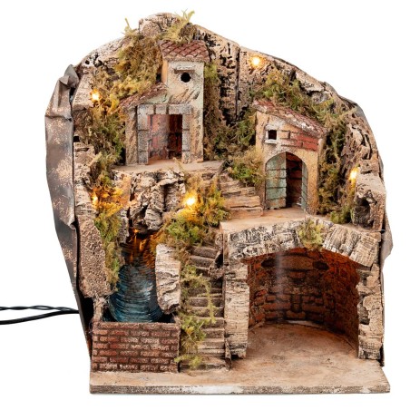 Presepe illuminato con cascata cm 33x27x40 h per presepe Mondo