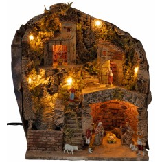 Pesebre con estatuas Landi, luces y cascada cm 33x27x40 h 2