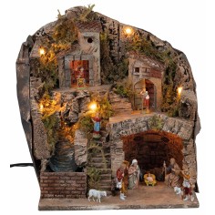 Nativity scene with Landi statues, lights and waterfall cm