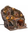 Presepe con statuine Landi, luci e cascata cm 33x27x40 h per