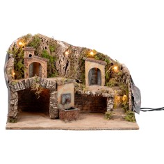 Illuminated nativity scene with fountain cm 50x26x33 h for Mondo nativity scene