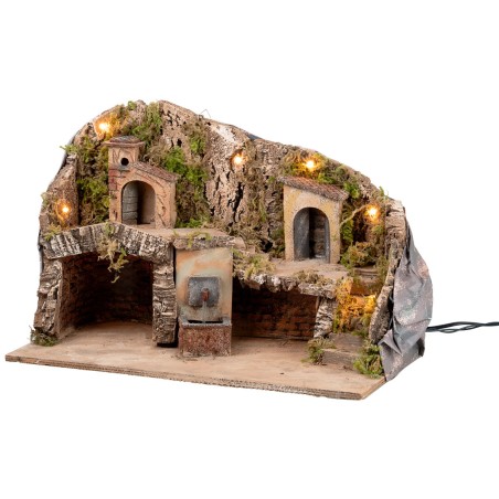 Illuminated nativity scene with fountain cm 50x26x33 h for Mondo nativity scene