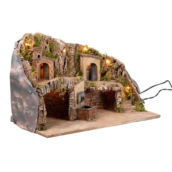 Illuminated nativity scene with fountain cm 50x26x33 h for Mondo nativity scene