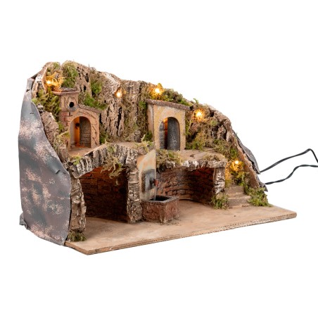 Illuminated nativity scene with fountain cm 50x26x33 h for Mondo nativity scene