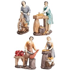 Set 4 statuine mestieri 15 cm in resina per presepe Mondo