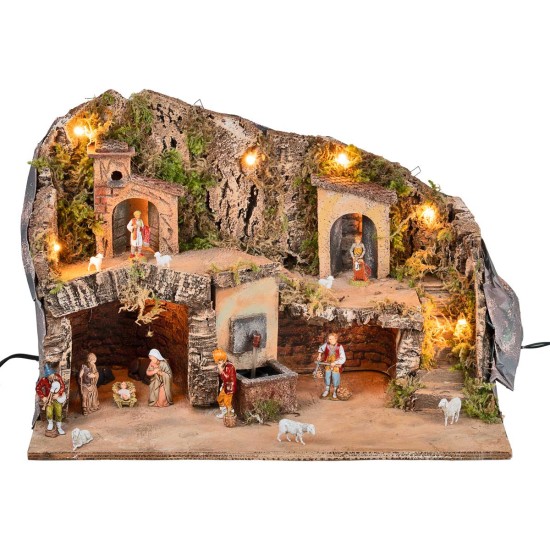 Nativity scene with Landi statues and fountain cm 50x26x33 h