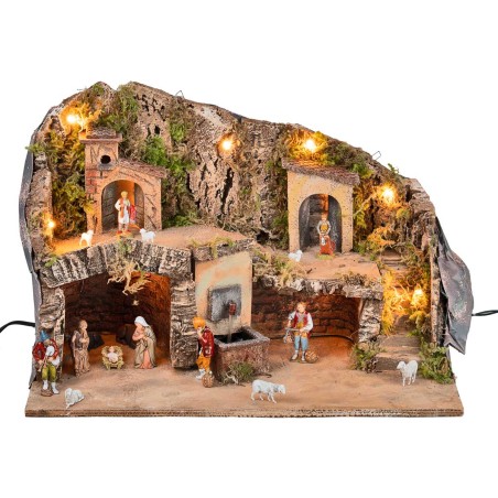 Presepe con statue Landi con fontana cm 50x26x33 h per presepe