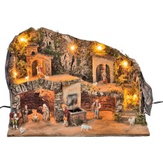 Pesebre con estatuas Landi con fuente cm 50x26x33 h para pesebre 2