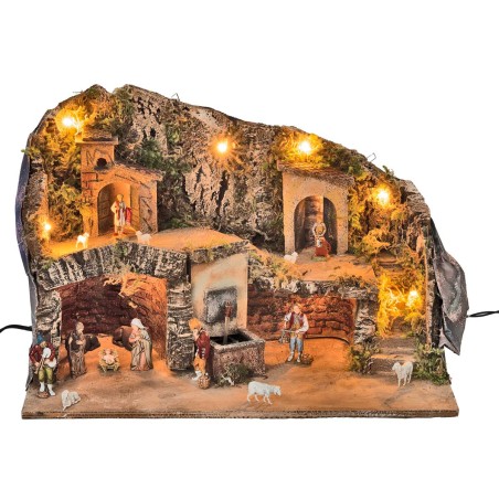 Pesebre con estatuas Landi con fuente de 50x26x33 cm h