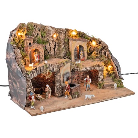 Nativity scene with Landi statues and fountain cm 50x26x33 h