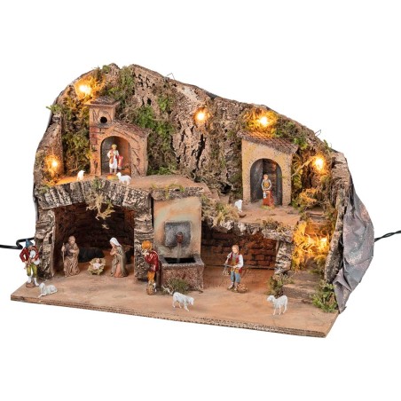Nativity scene with Landi statues with fountain cm 50x26x33 h for nativity scene