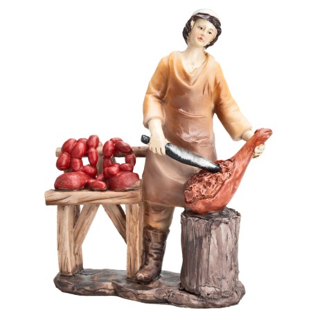 Butcher with 20 cm ham in resin for Mondo nativity scene