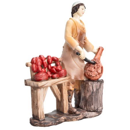 Macellaio con prosciutto 20 cm in resina per presepe Mondo