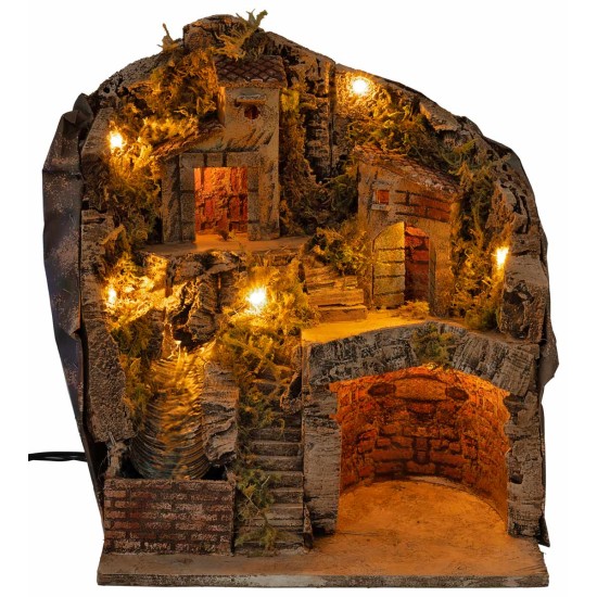 Pesebre iluminado con cascada cm 33x27x40 h para pesebre Mundo