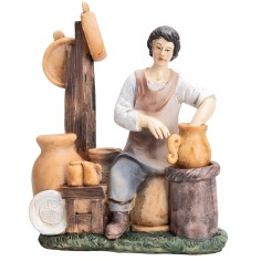 Mujer con jarrones de 20 cm en resina para belén Mondo Presepi