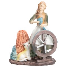 Donna che cuce con gatto 20 cm in resina per presepe Mondo