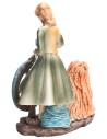 Woman sewing with cat 20 cm in resin for Mondo nativity scene