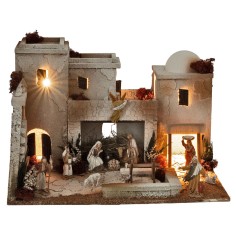 Presepe arabo illuminato con statue Landi cm 50x40x33 h per 2