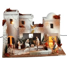 Presepe arabo illuminato con statue Landi cm 50x40x33 h per