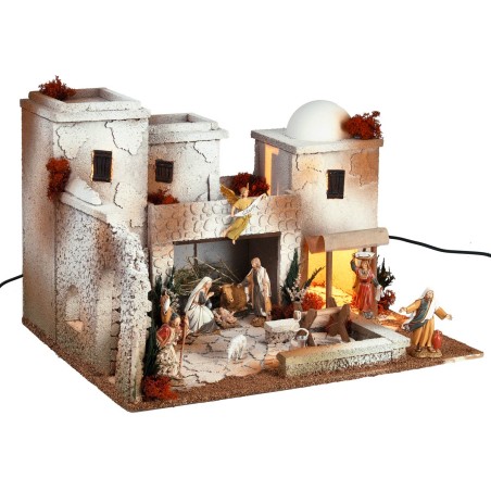 Presepe arabo illuminato con statue Landi cm 50x40x33 h
