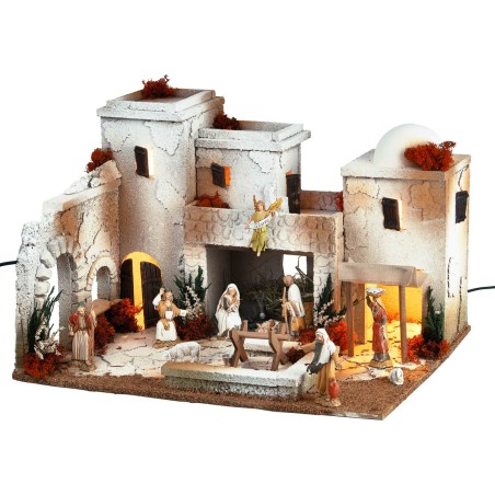 Presepe arabo illuminato con statue Landi cm 50x40x33 h
