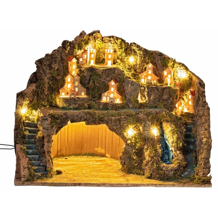 Illuminated Nativity Scene with Working Waterfall cm 60x34x45 h