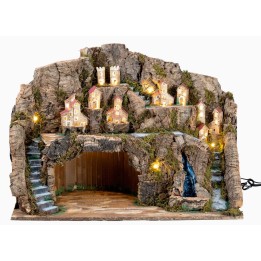 Illuminated Nativity Scene with Working Waterfall cm 60x34x45 h