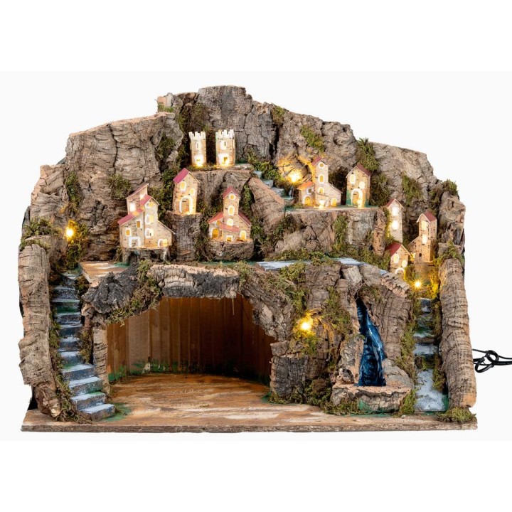 Illuminated Nativity Scene with Working Waterfall cm 60x34x45 h