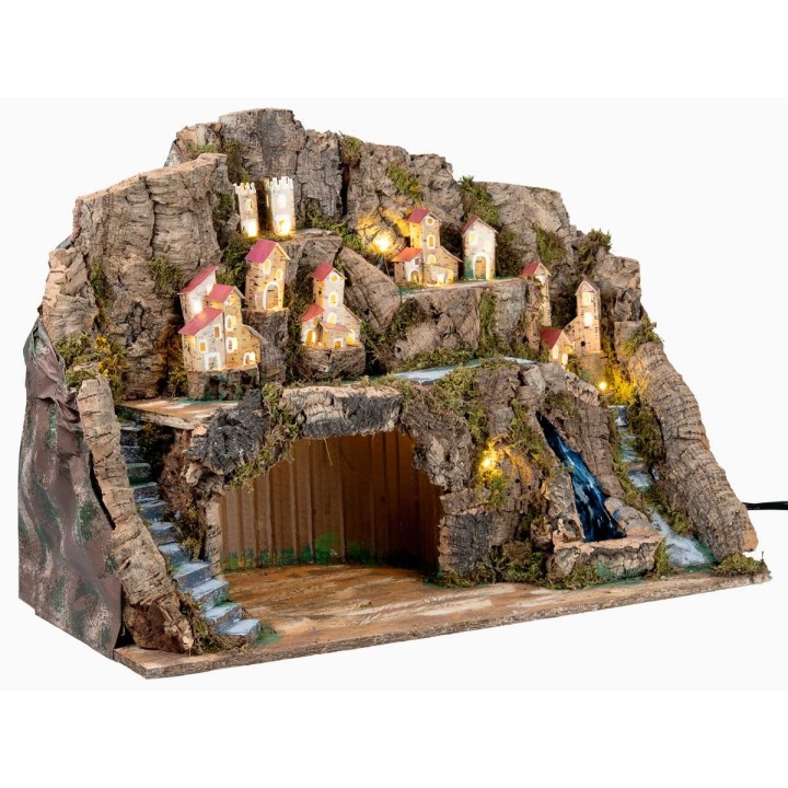 Pesebre Iluminado con cascada funcionando cm 60x34x45 h