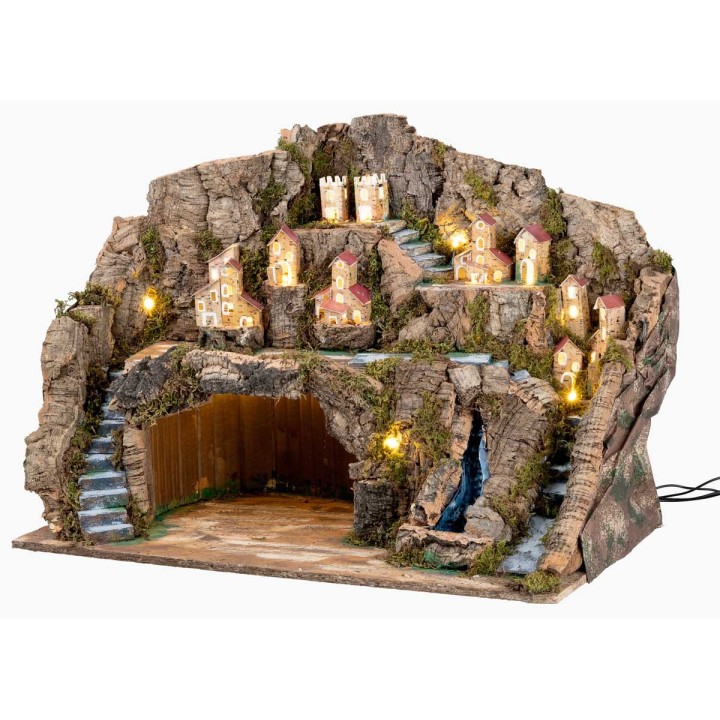 Illuminated Nativity Scene with Working Waterfall cm 60x34x45 h