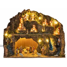 Nativity scene with Landi statues, working lights and waterfall, size 60x34x45 cm 2