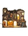 18th-century Neapolitan nativity scene with fire, illuminated