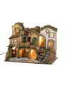 18th-century Neapolitan nativity scene with fire, illuminated