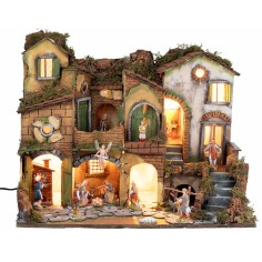 copia de Belén napolitano estilo 700 iluminado con fuego cm