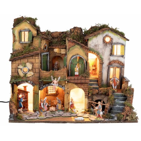 copy of Neapolitan nativity scene 1700s style illuminated with fire cm