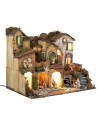18th-century Neapolitan nativity scene with Landi statues, lights, and fire cm