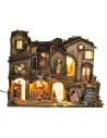 Presepe napoletano stile 700 con statue Landi, luci e fuoco cm