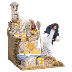 Panettiera 13 cm in movimento con luce funzionante per presepe