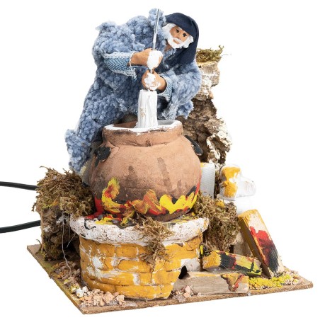 Cheese seller 14 cm animated with working fire light